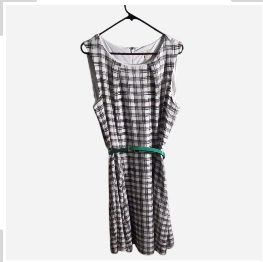 Eva.Mendes Womens  Plaid Sleeveless Dress with Green Belt Plus Size 18